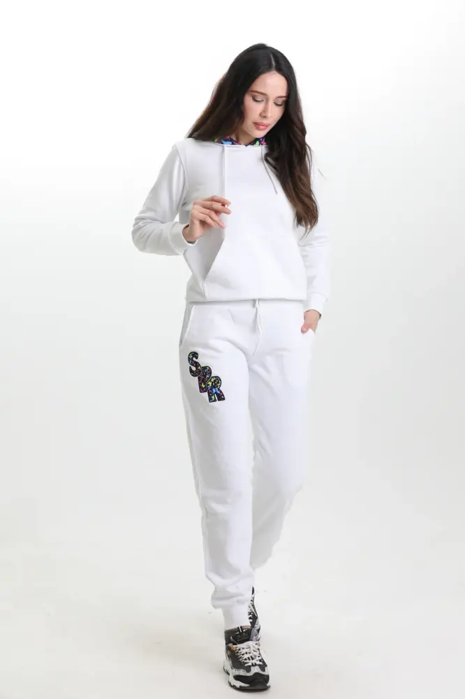 Beyaz 3 Iplik Şardonsuz Eşofman Takımı