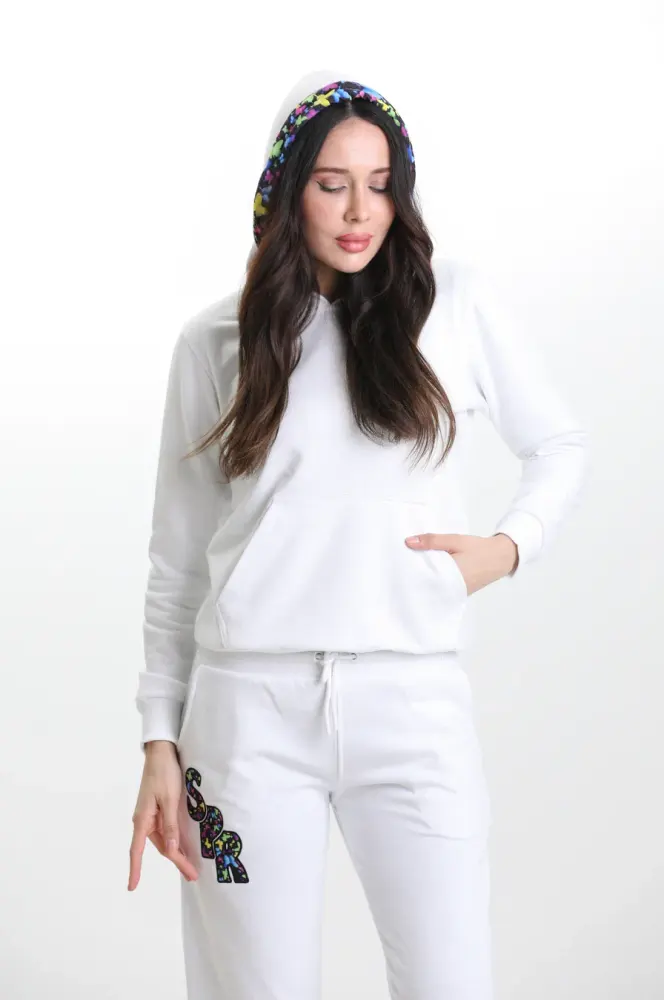 Beyaz 3 Iplik Şardonsuz Eşofman Takımı