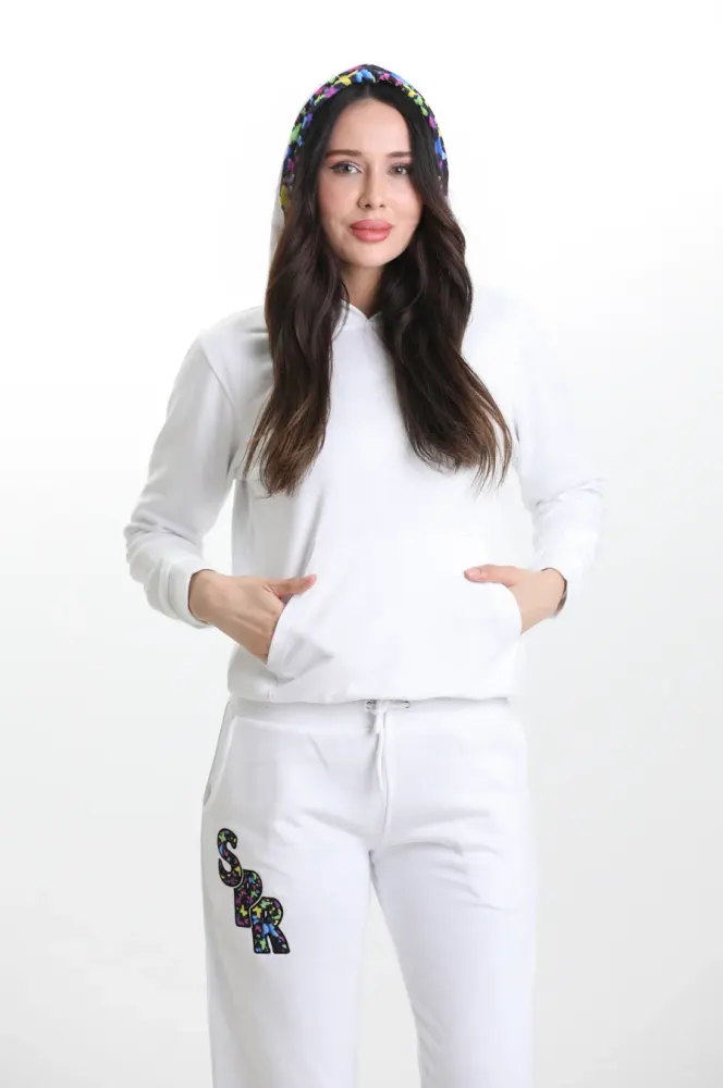 Beyaz 3 Iplik Şardonsuz Eşofman Takımı