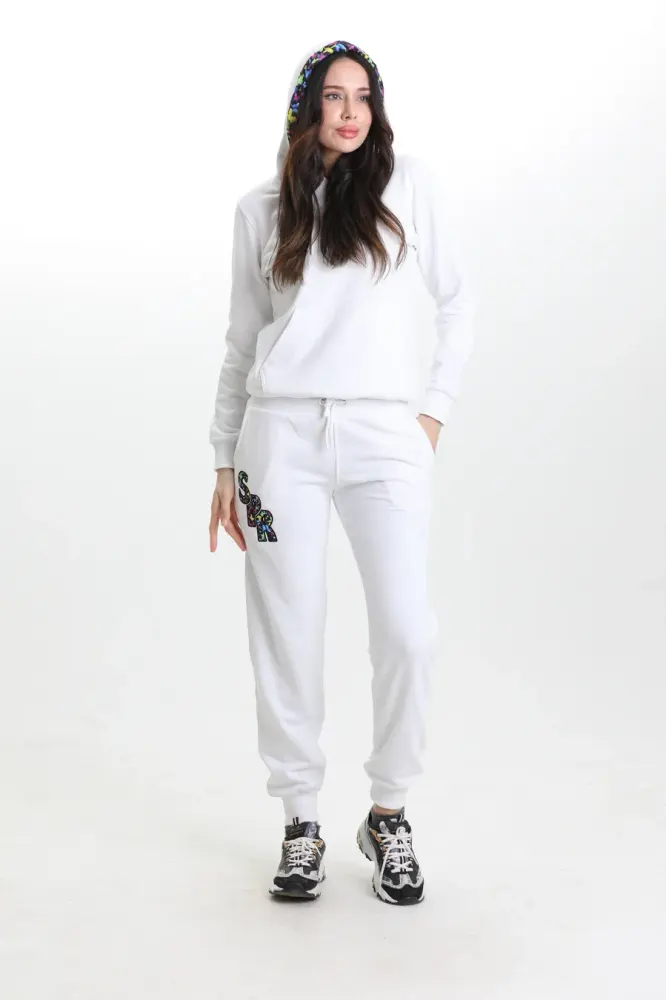 Beyaz 3 Iplik Şardonsuz Eşofman Takımı