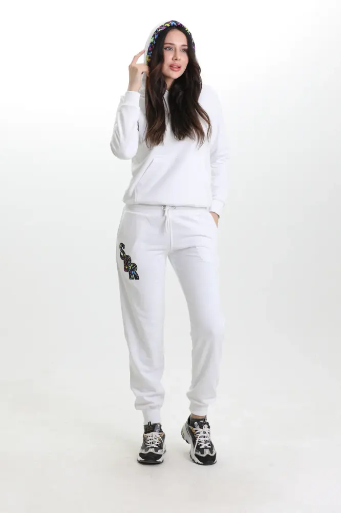 Beyaz 3 Iplik Şardonsuz Eşofman Takımı