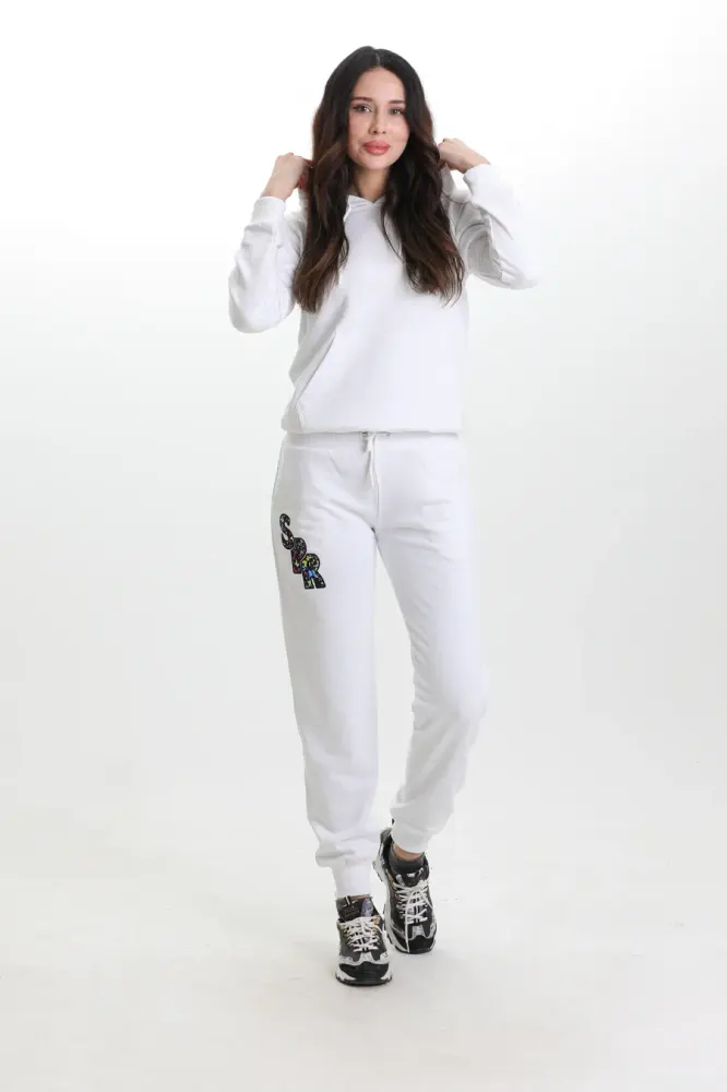 Beyaz 3 Iplik Şardonsuz Eşofman Takımı