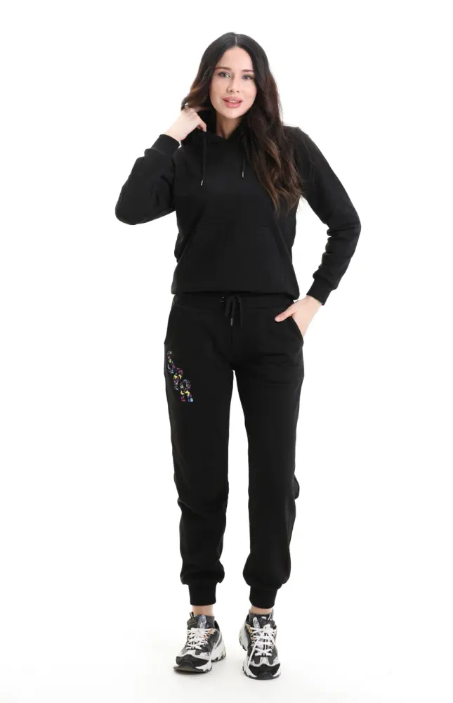 Siyah 3 Iplik Şardonsuz Eşofman Takımı