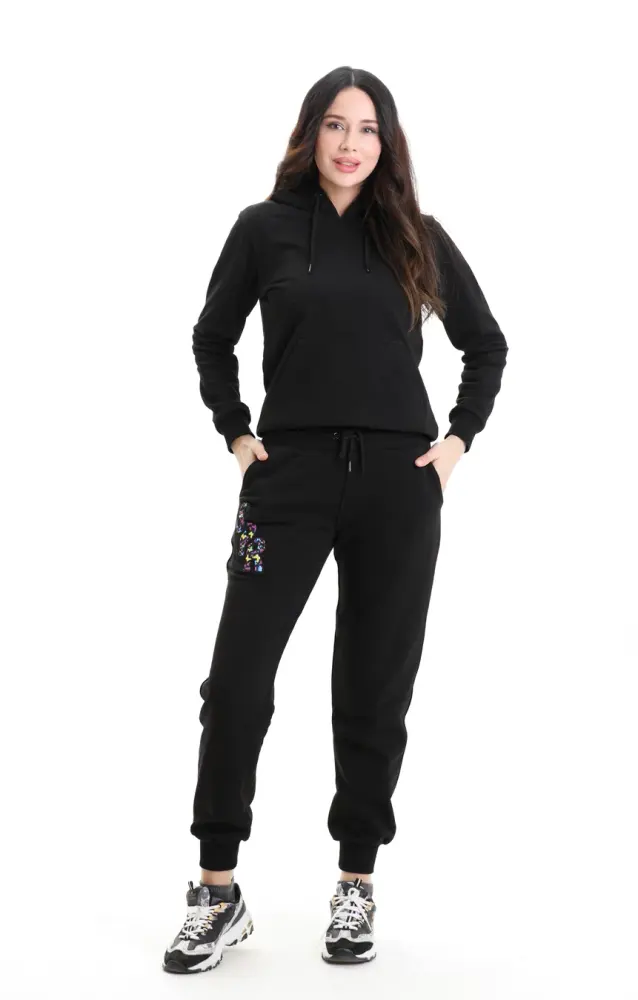 Siyah 3 Iplik Şardonsuz Eşofman Takımı