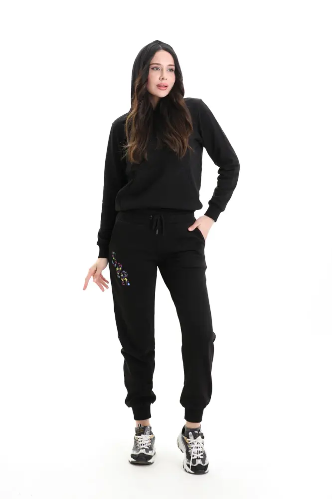 Siyah 3 Iplik Şardonsuz Eşofman Takımı