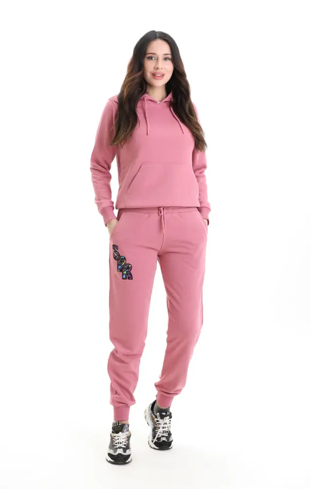 Pembe 3 Iplik Şardonsuz Eşofman Takımı