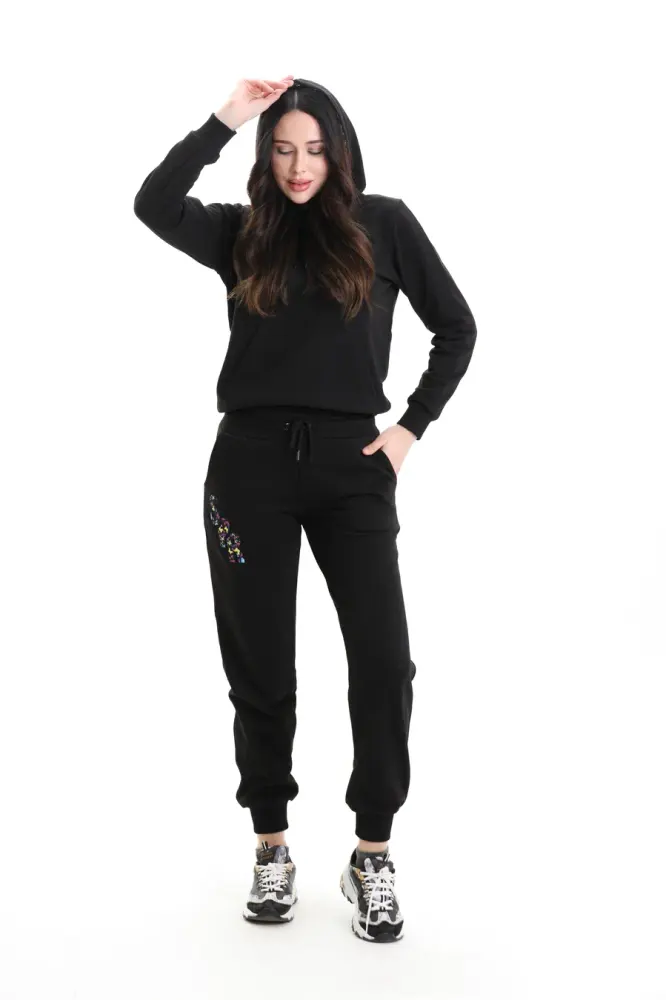 Siyah 3 Iplik Şardonsuz Eşofman Takımı