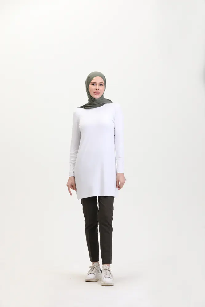 Beyaz Viskon Uzun Tunik