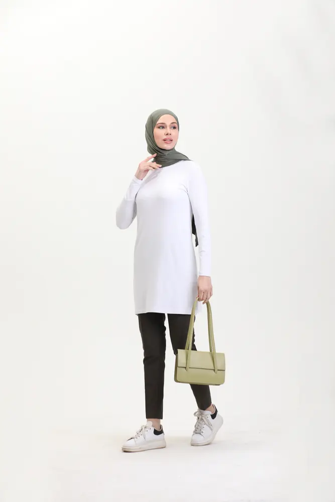 Beyaz Viskon Uzun Tunik