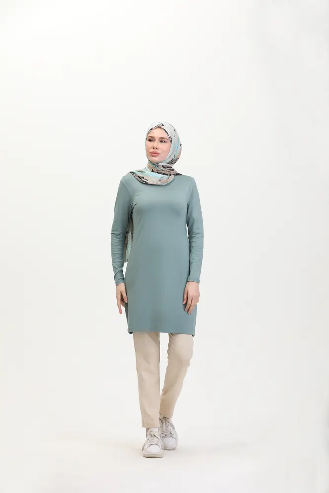 Nil Yeşili Viskon Uzun Tunik