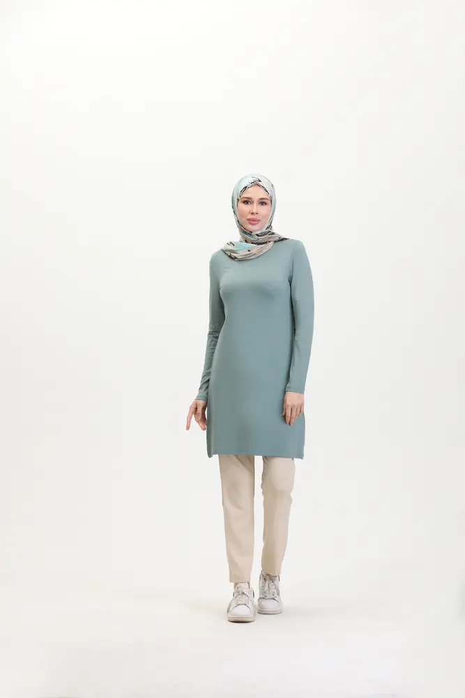 Nil Yeşili Viskon Uzun Tunik