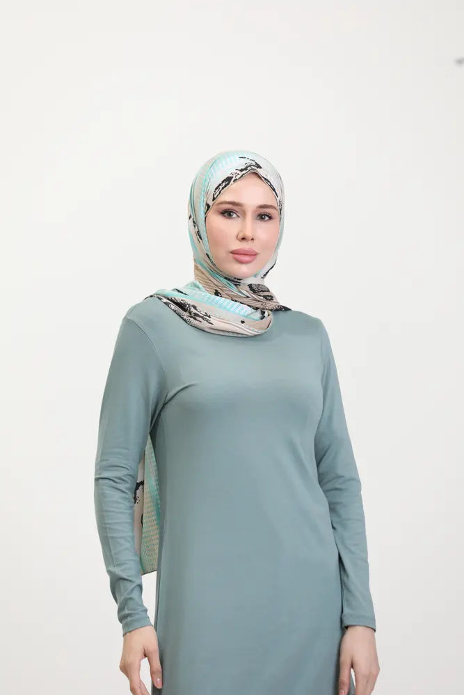 Nil Yeşili Viskon Uzun Tunik