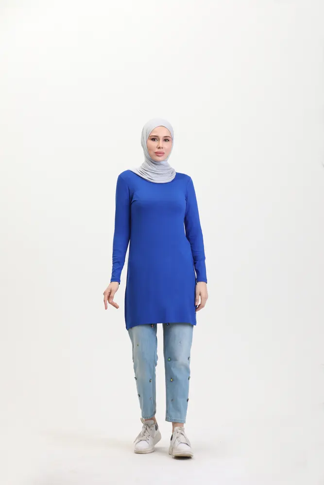 Mavi Viskon Uzun Tunik