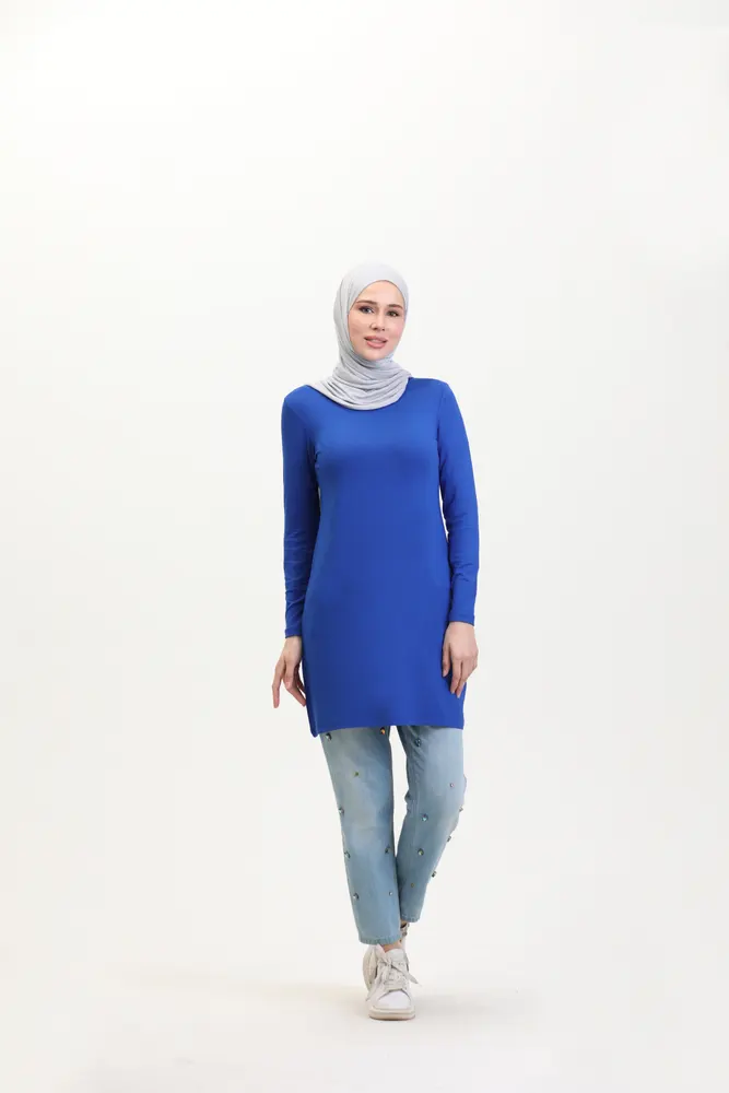 Mavi Viskon Uzun Tunik