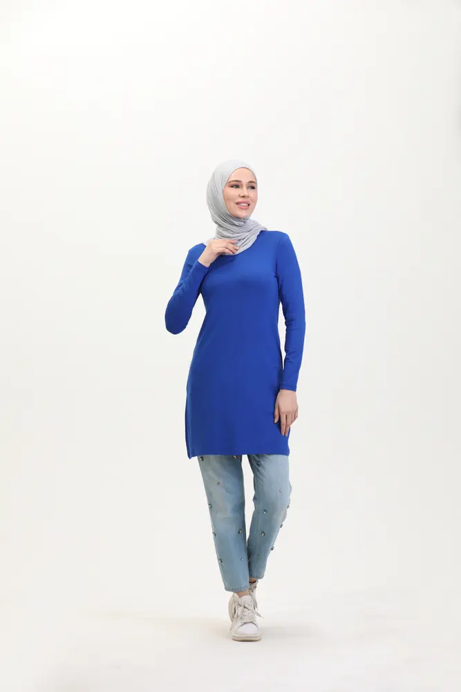 Mavi Viskon Uzun Tunik