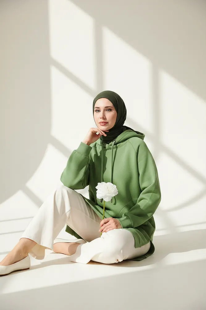 Oversize Boğazlı Uzun Sweat Tunik