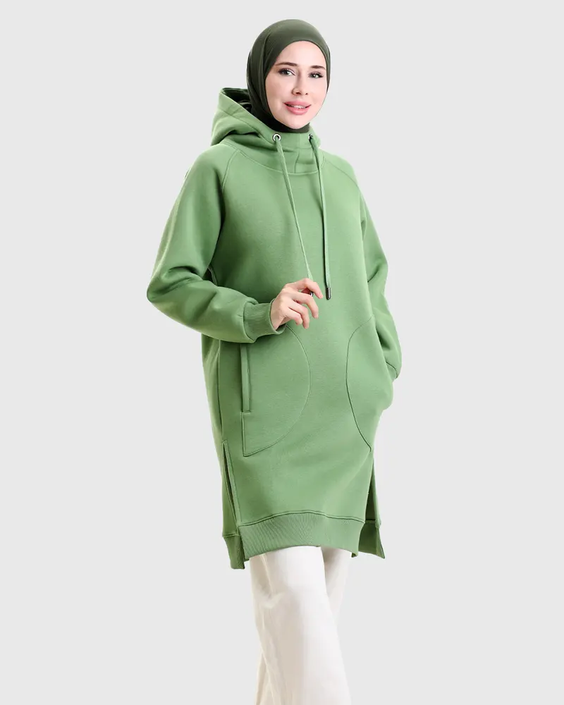 Oversize Boğazlı Uzun Sweat Tunik