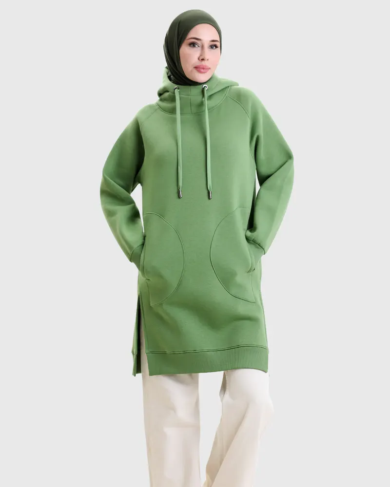 Oversize Boğazlı Uzun Sweat Tunik