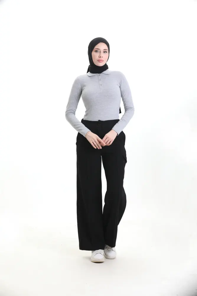 Gri Polo Yaka Likralı Tshirt 