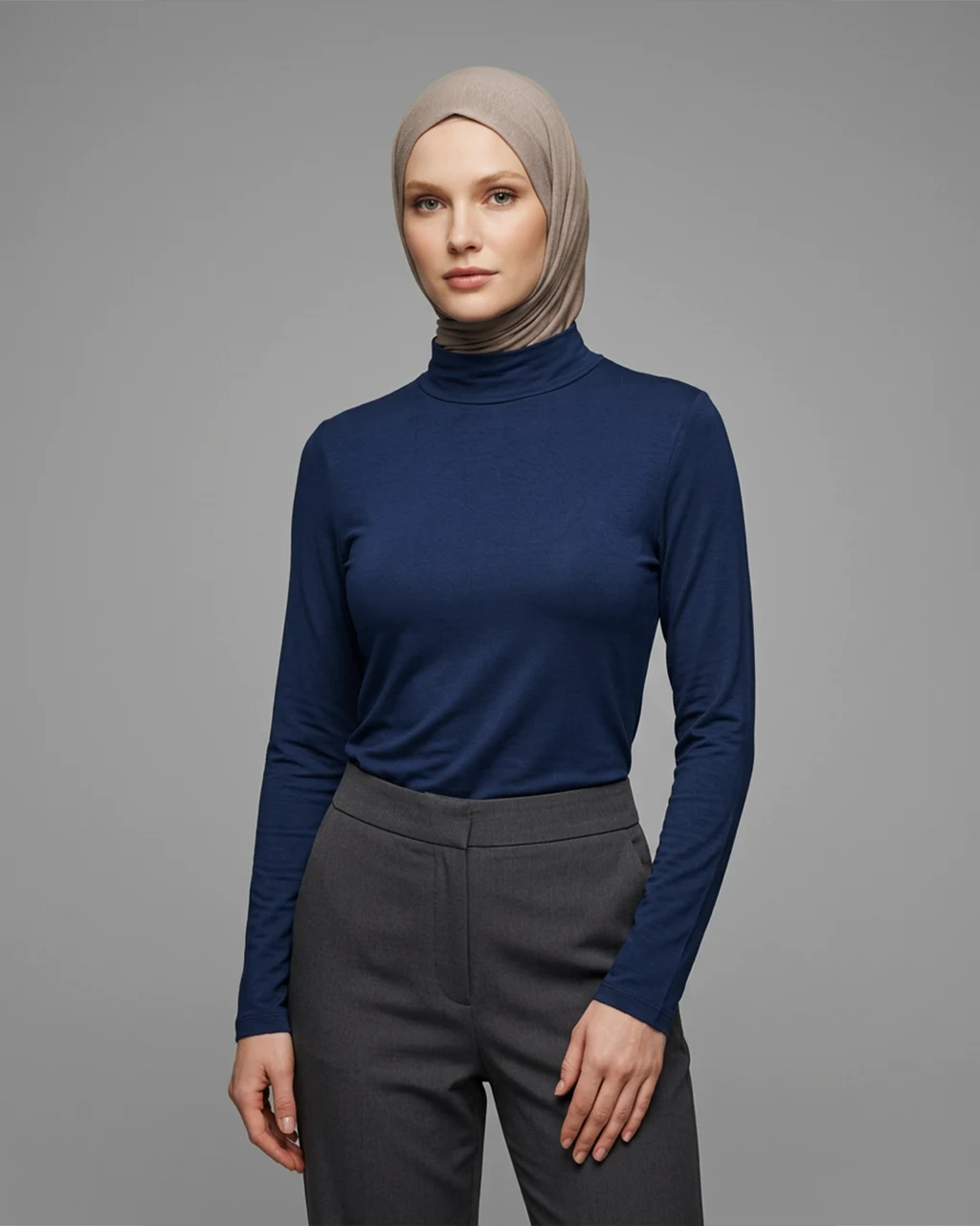 Kadın Lacivert Yarım Balıkçı Viskon Body - Slim Fit Esnek Seri