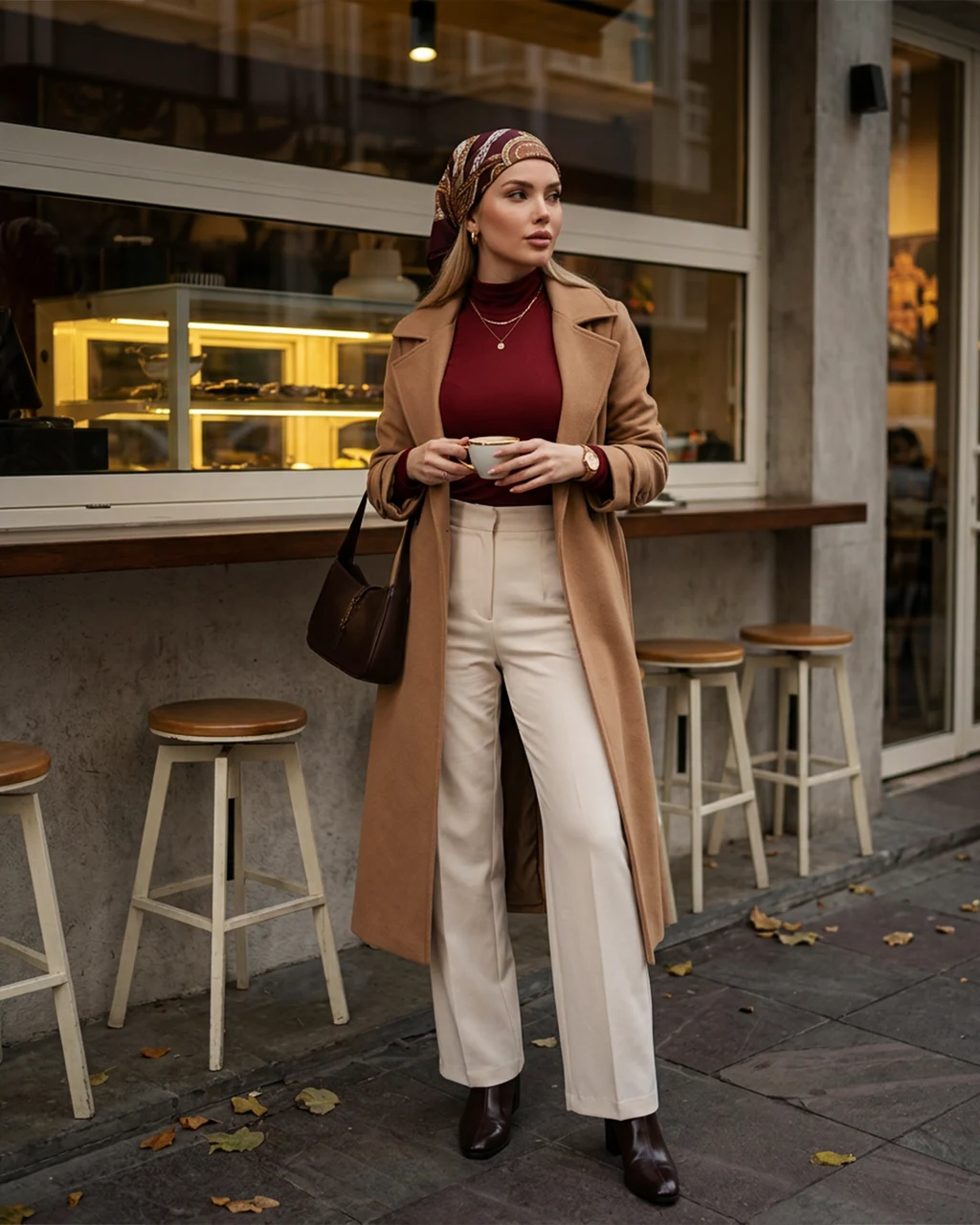 Kadın Bordo Yarım Balıkçı Viskon Body - Slim Fit Esnek Seri